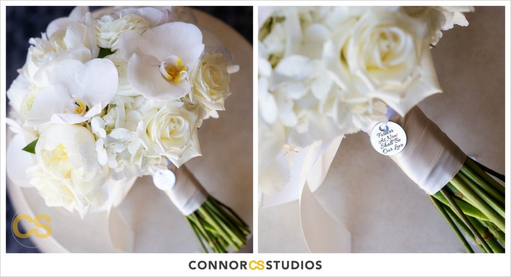 wedding flowers and bouquet at Fairmont Hotel in Washington, DC photography by Connor Studios 