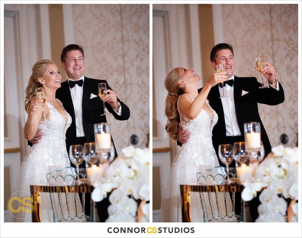 speeches during luxury wedding with candles and gold colors in the ballroom at Fairmont Hotel in Washington, DC photography by Connor Studios 