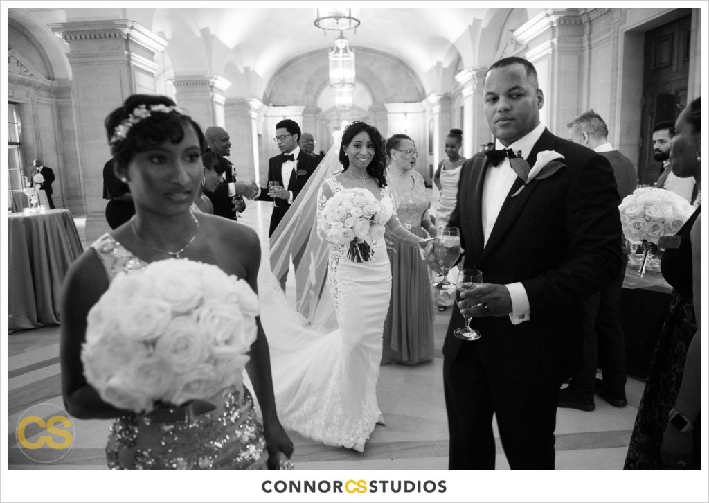 bride and groom at their wedding at the Andrew W. Mellon Auditorium in Washington, DC by Connor Studios
