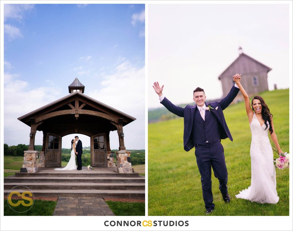 happy bride and groom portraits in the country at a wedding at wyndridge farm photography by connor studios