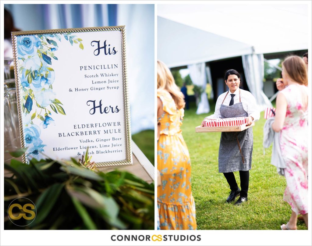 details of drink station and passed popcorn at outdoor summer wedding at the national arboretum in washington, dc by connor studios