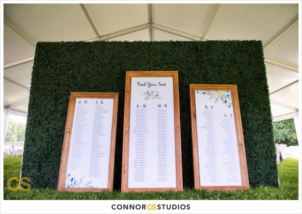 detail of seating chart at outdoor summer wedding at the national arboretum in washington, dc by connor studios