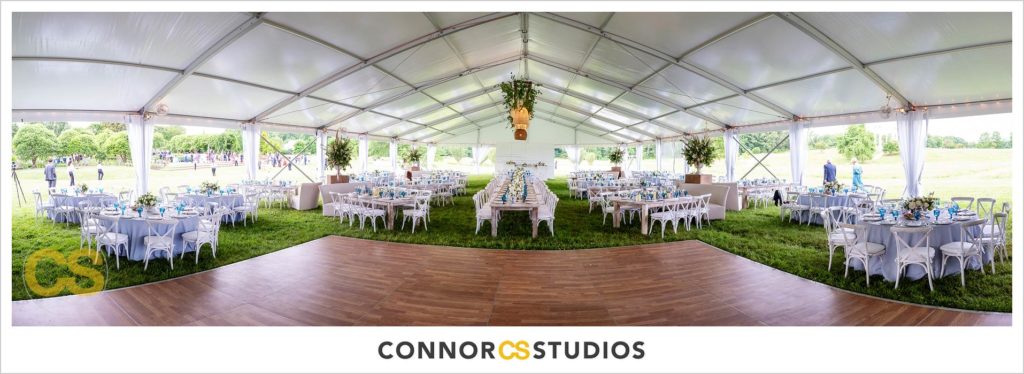 detail of large tented outdoor summer wedding reception at the national arboretum in washington, dc by connor studios