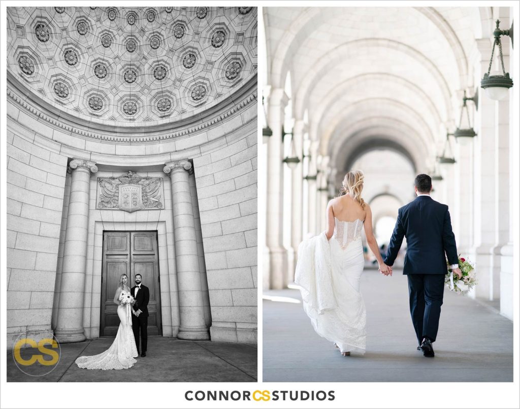 bride and groom portraits at union station in washington, dc by connor studios