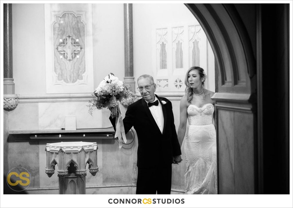 bride and father at her wedding at st. patrick's catholic church in washington, dc by connor studios
