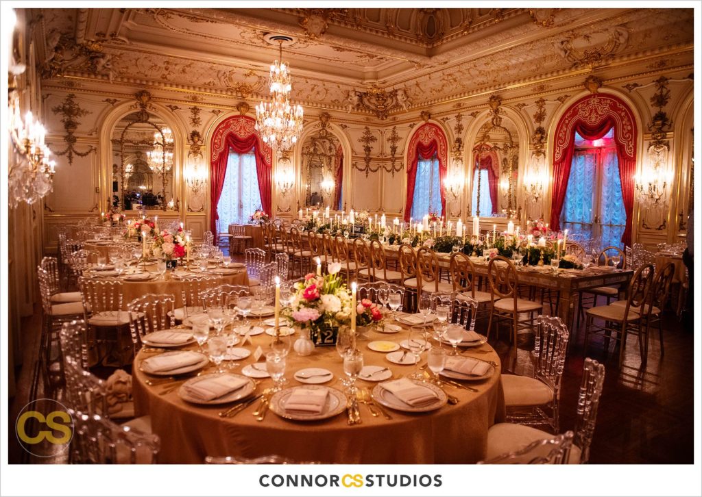 luxury wedding in opulent gold ballroom of the Cosmos Club in washington, dc by connor studios