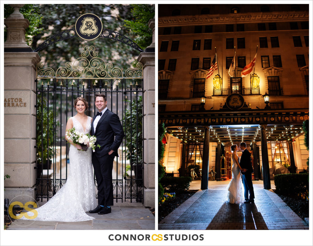 fall wedding portrait of bride and groom at the st. regis hotel in washington, dc by connor studios
