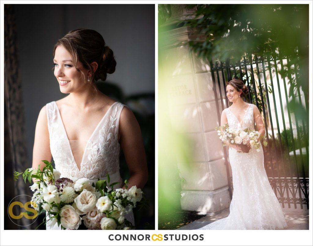 fall wedding portrait of bride at the st. regis hotel in washington, dc by connor studios