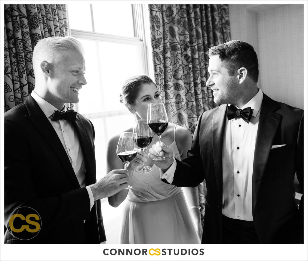 groom and groomsmen getting ready at the st regis hotel in washington, dc by connor studios