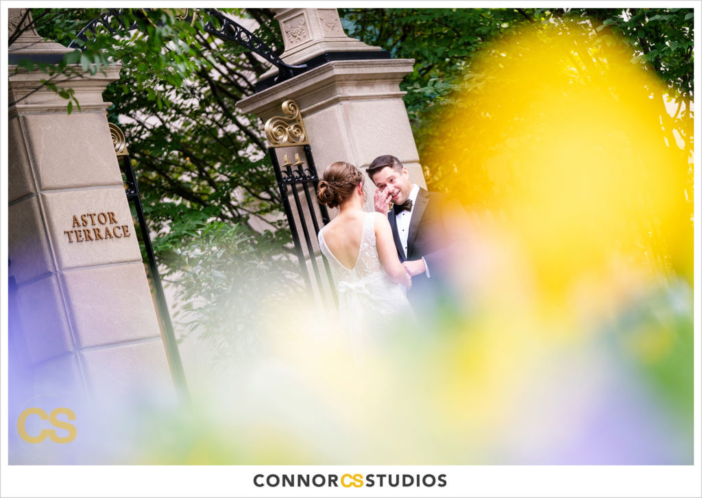 bride and groom's first look before their wedding at the st regis hotel in washington, dc by connor studios