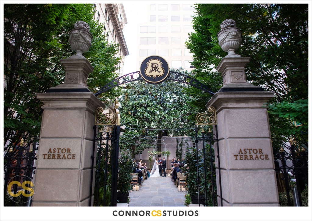 outdoor wedding on the astor terrace at the st regis hotel in washington, dc by connor studios
