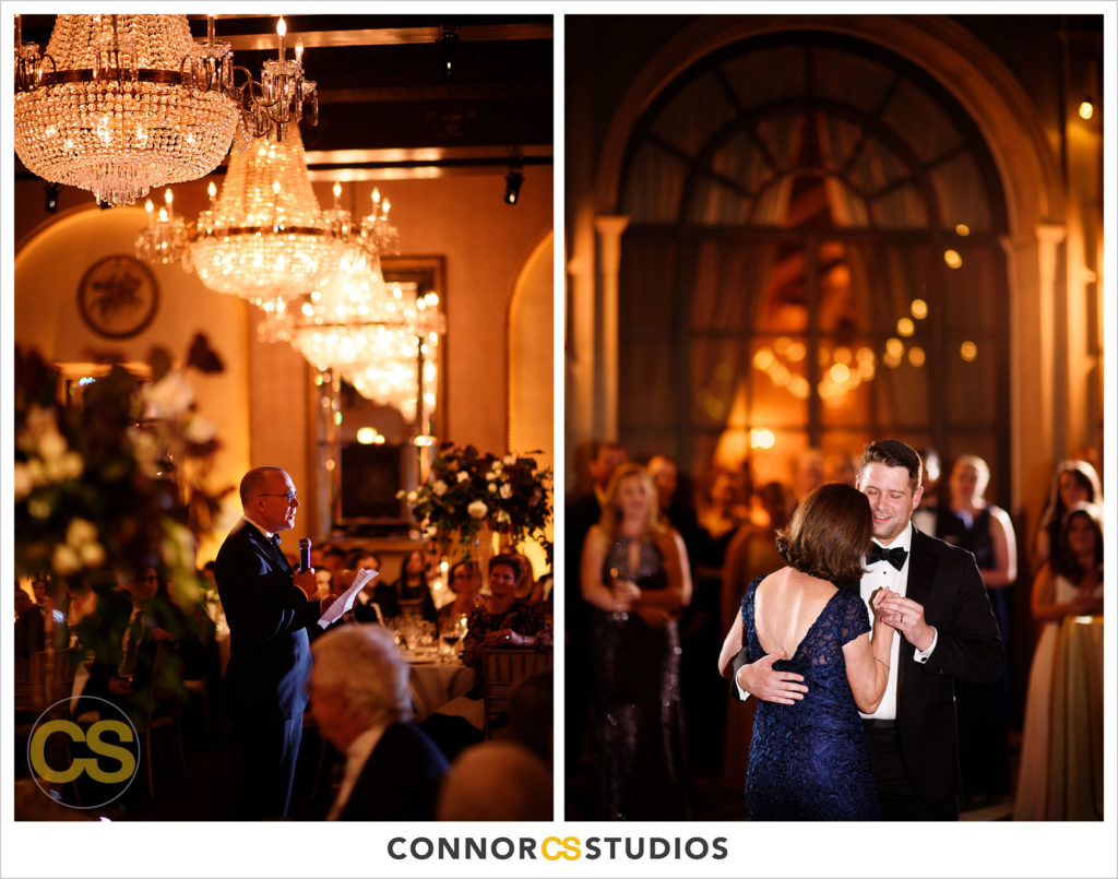 mother son dance on the astor terrace at night at the st regis hotel in washington, dc by connor studios
