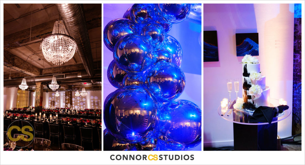 wedding reception at long view gallery with evoke design and creative, occasions caterers and edge floral in washington, dc by connor studios