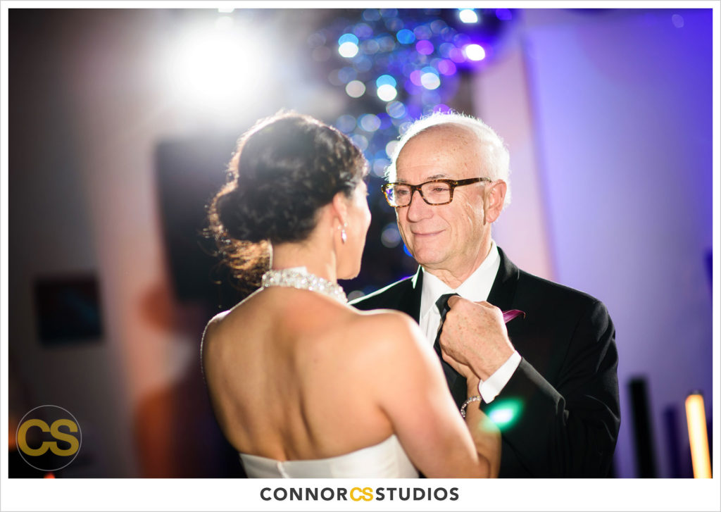 wedding reception father daughter dance at long view gallery with evoke design and creative in washington, dc by connor studios