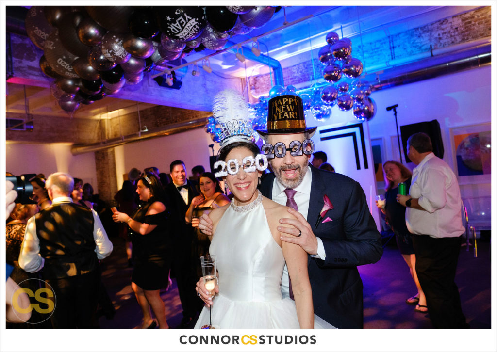 new year's eve 2020 wedding reception  at long view gallery with evoke design and creative in washington, dc by connor studios