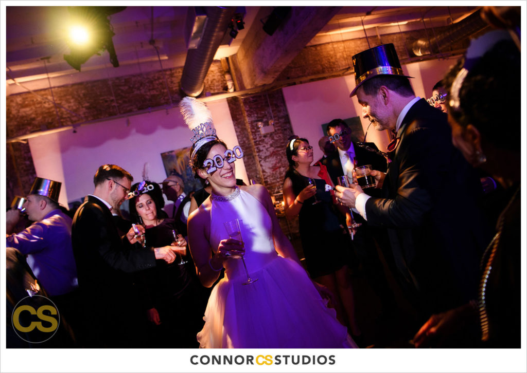 new year's eve 2020 wedding reception  at long view gallery with evoke design and creative in washington, dc by connor studios