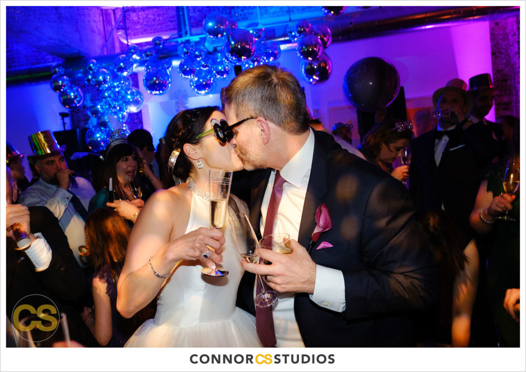 new year's eve 2020 wedding reception  at long view gallery with evoke design and creative and all about balloons in washington, dc by connor studios
