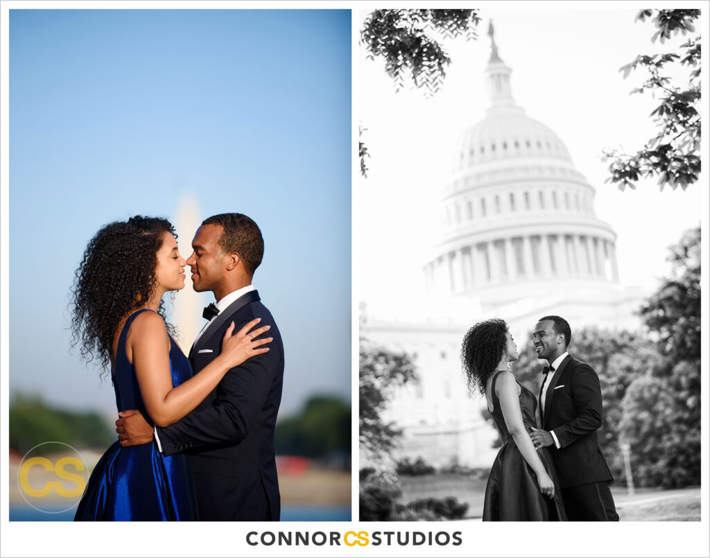 formal engagement session photographs of bride and groom at the us capitol in washington, dc by connor studios