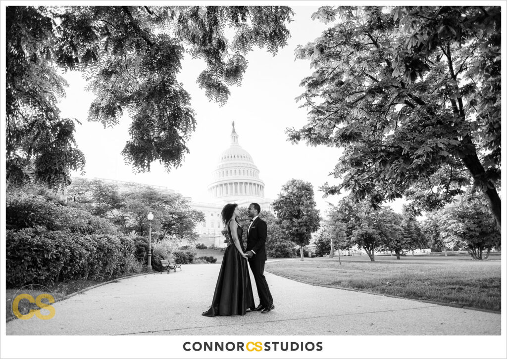 formal engagement session photographs of bride and groom at the us capitol in washington, dc by connor studios
