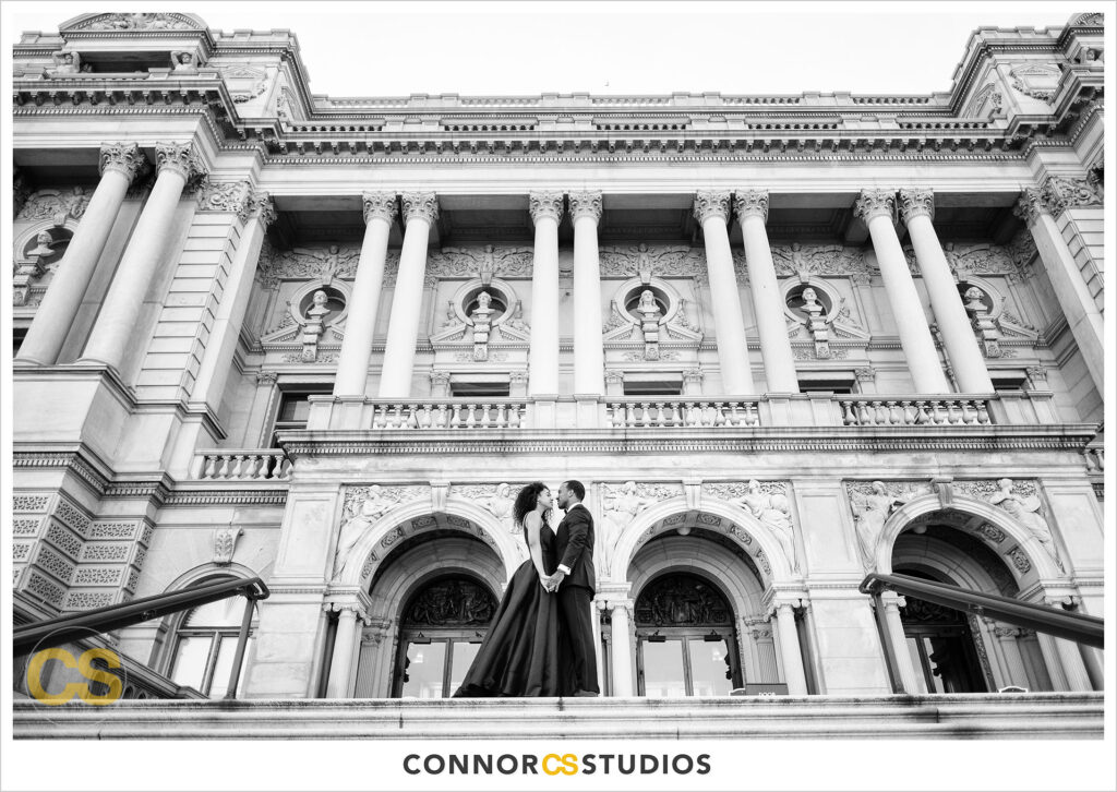 formal engagement session photographs of bride and groom at the library of congress in washington, dc by connor studios