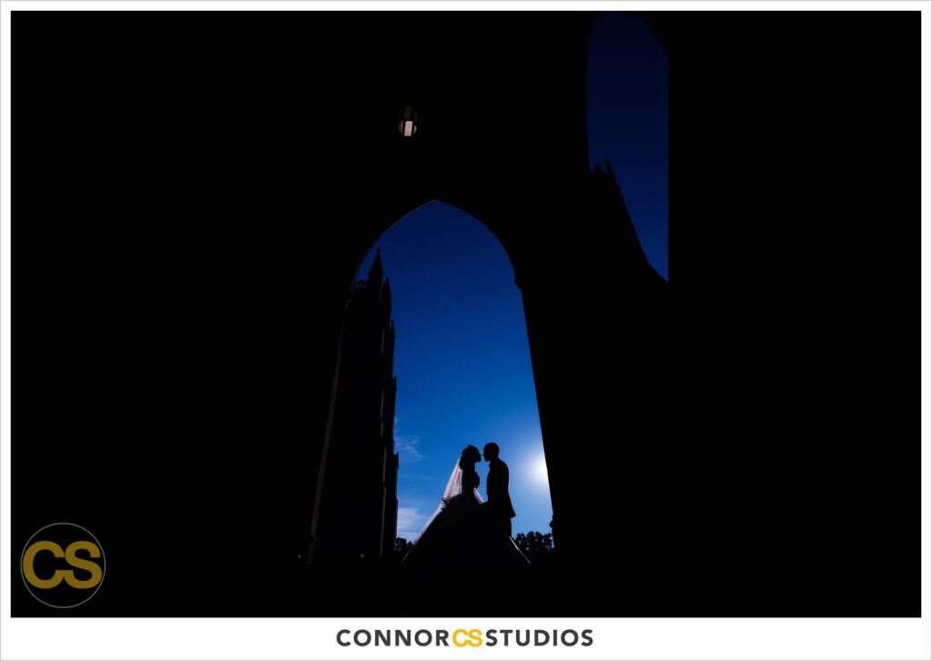 luxury wedding silhouette at the national cathedral during covid-19 in washington, dc by connor studios