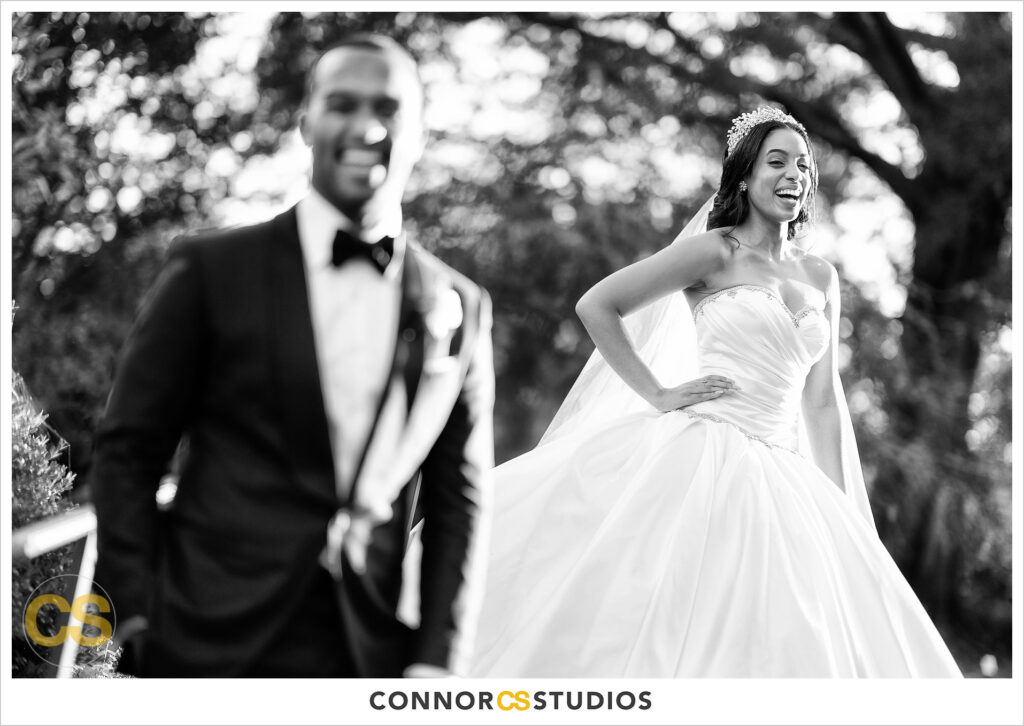 luxury wedding portrait of bride and groom at the national cathedral during covid-19 in washington, dc by connor studios