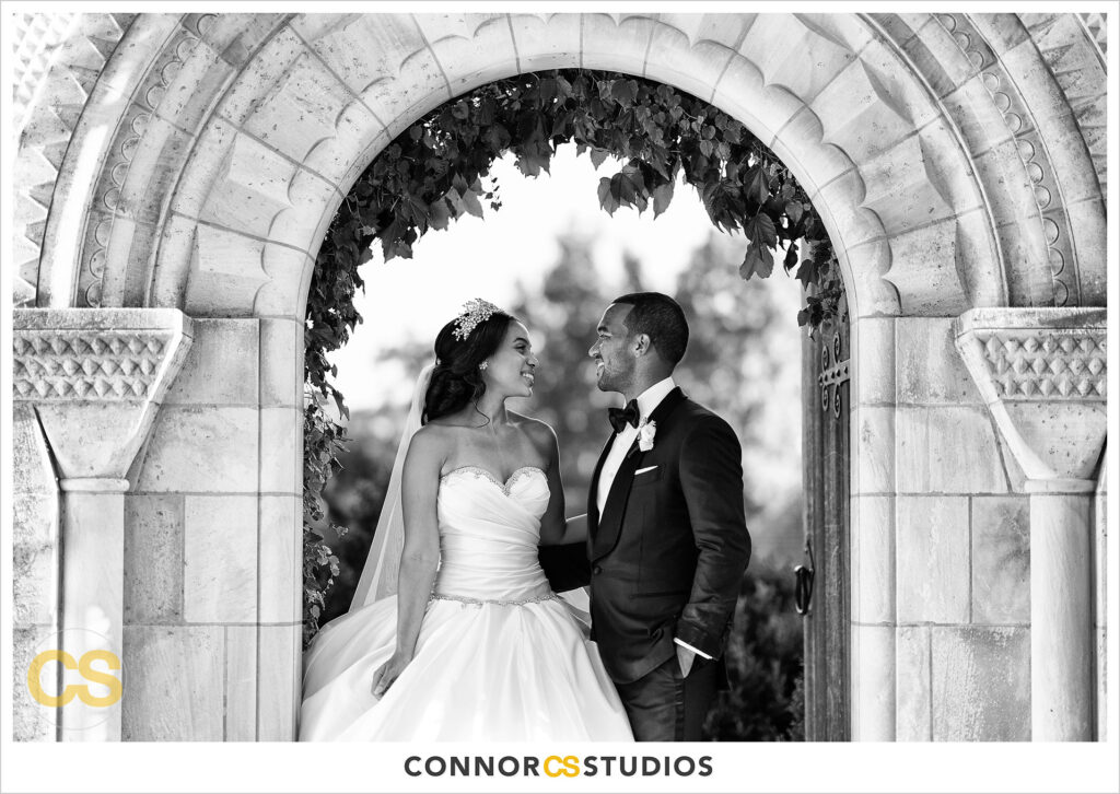luxury wedding portrait of bride and groom at the national cathedral during covid-19 in washington, dc by connor studios