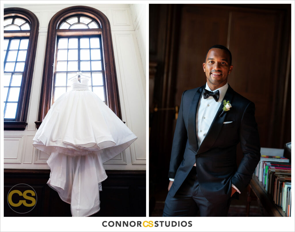 luxury wedding photography of the bride's wedding dress at the cosmos club during covid-19 in washington, dc by connor studios