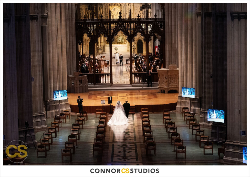 luxury wedding from overhead at the national cathedral during covid-19 in washington, dc by connor studios