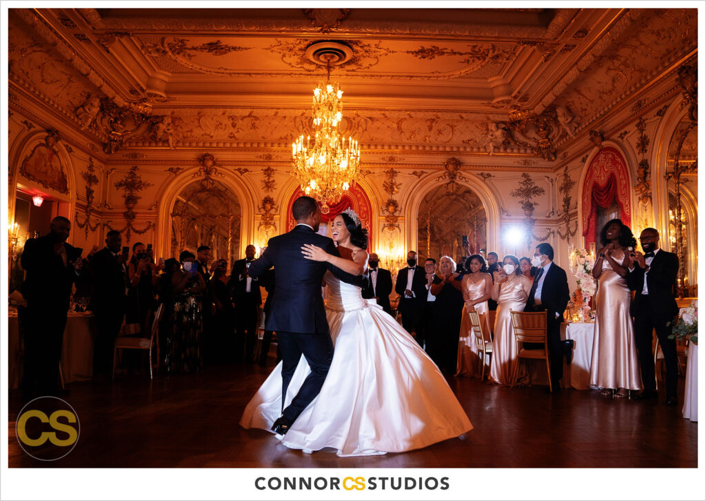 first dance during luxury wedding at the cosmos club during covid-19 in washington, dc by connor studios