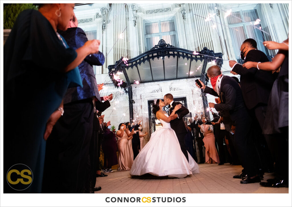 sparkler sendoff at luxury wedding at the cosmos club during covid-19 in washington, dc by connor studios